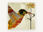 Patchwork Hummingbird Bloom, floral canvas wall art print, front view