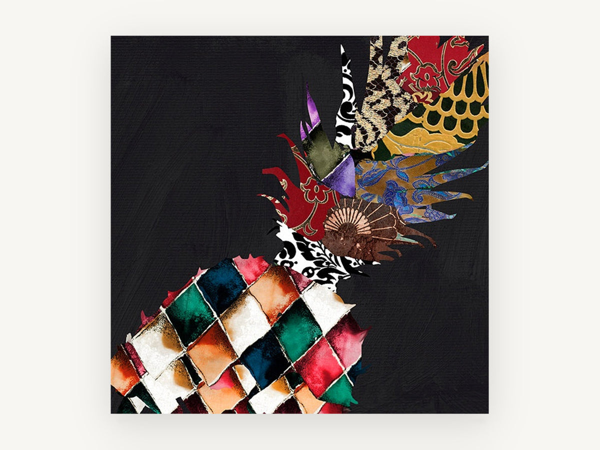 Patchwork Pineapple Noir, kitchen canvas wall art print, front view
