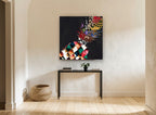 Patchwork Pineapple Noir kitchen canvas print on the wall of a hallway