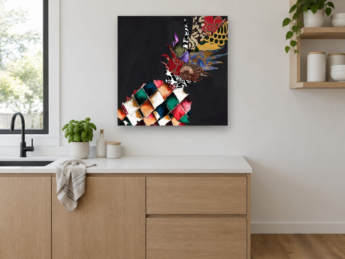 Patchwork Pineapple Noir kitchen canvas print on the wall of a kitchen
