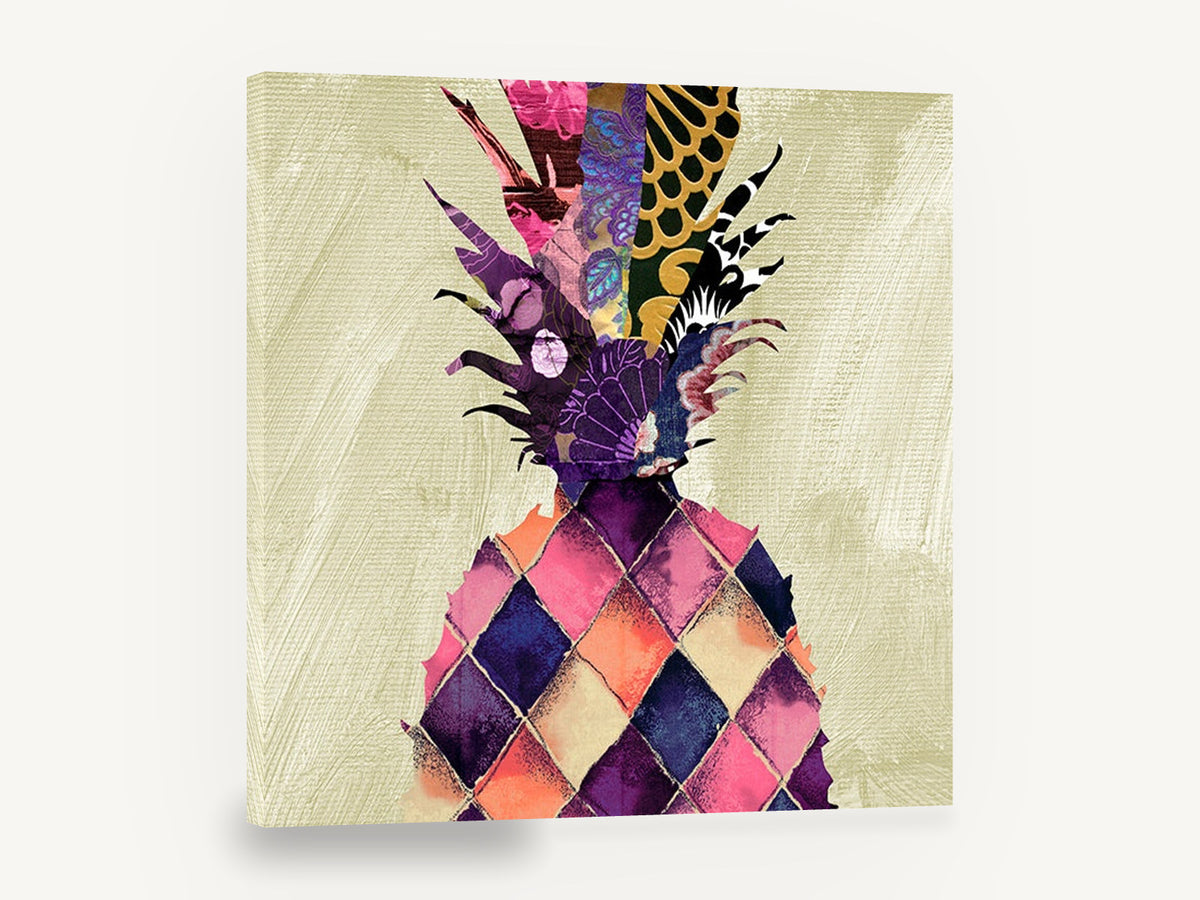 Patchwork Pineapple Crown, patchwork pineapple collage kitchen, kitchen canvas wall art print ready to hang