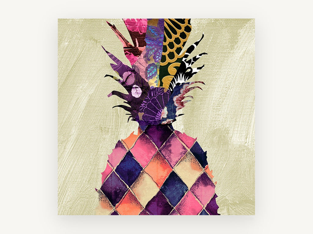 Patchwork Pineapple Crown, kitchen canvas wall art print, front view