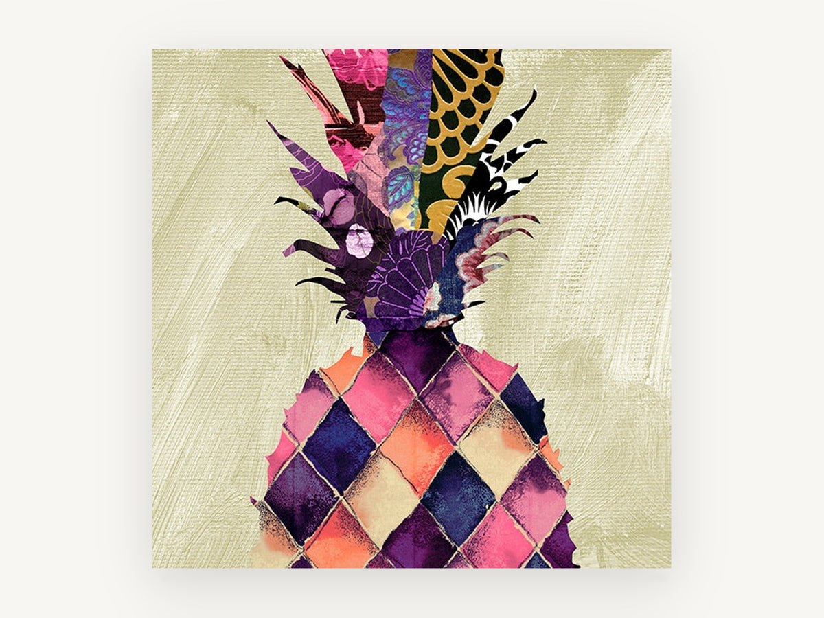 Patchwork Pineapple Crown, kitchen canvas wall art print, front view
