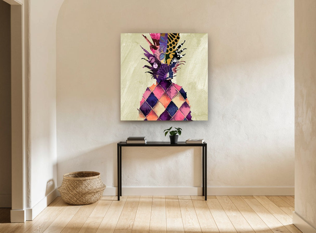 Patchwork Pineapple Crown kitchen canvas print on the wall of a hallway