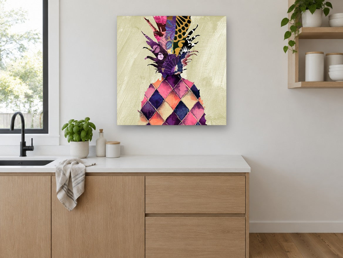 Patchwork Pineapple Crown kitchen canvas print on the wall of a kitchen