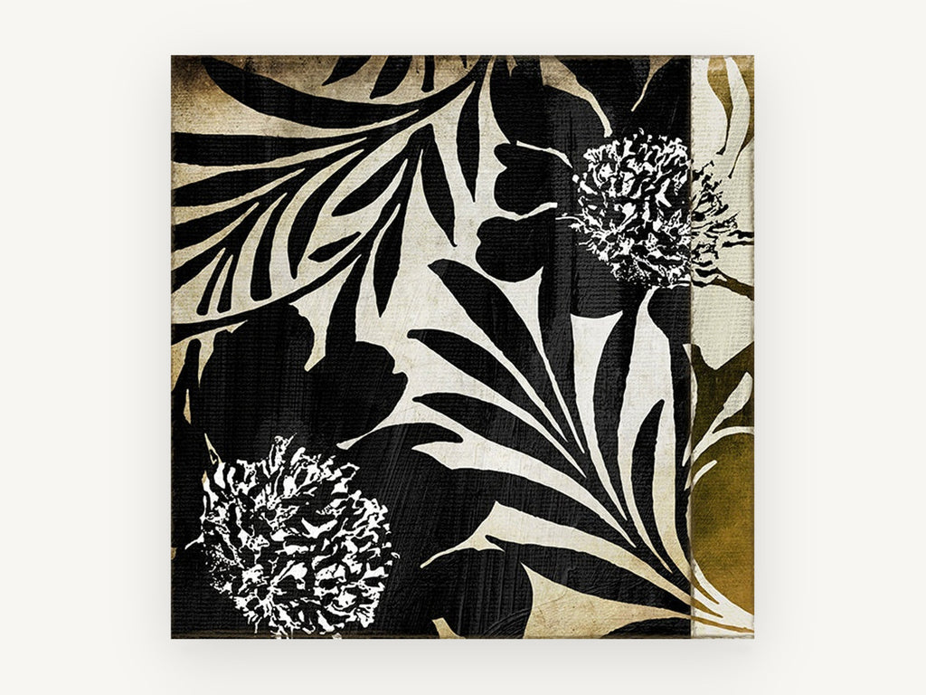 Midnight Leaf Silhouettes, floral canvas wall art print, front view
