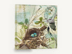 Robin's Nest Collage, bird nest eggs botanical collage, floral canvas wall art print ready to hang