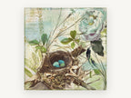 Robin's Nest Collage, floral canvas wall art print, front view