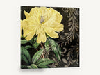 Yellow Peony Noir, yellow peony floral on black damask, floral canvas wall art print ready to hang
