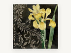Yellow Iris Scrollwork, floral canvas wall art print, front view