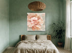 Blush Rose Bloom floral canvas print on the wall of a bedroom