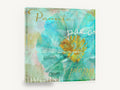 Aqua Peony Script, blue peony typography floral art, floral canvas wall art print ready to hang