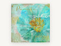 Aqua Peony Script, floral canvas wall art print, front view