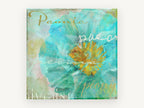 Aqua Peony Script, floral canvas wall art print, front view