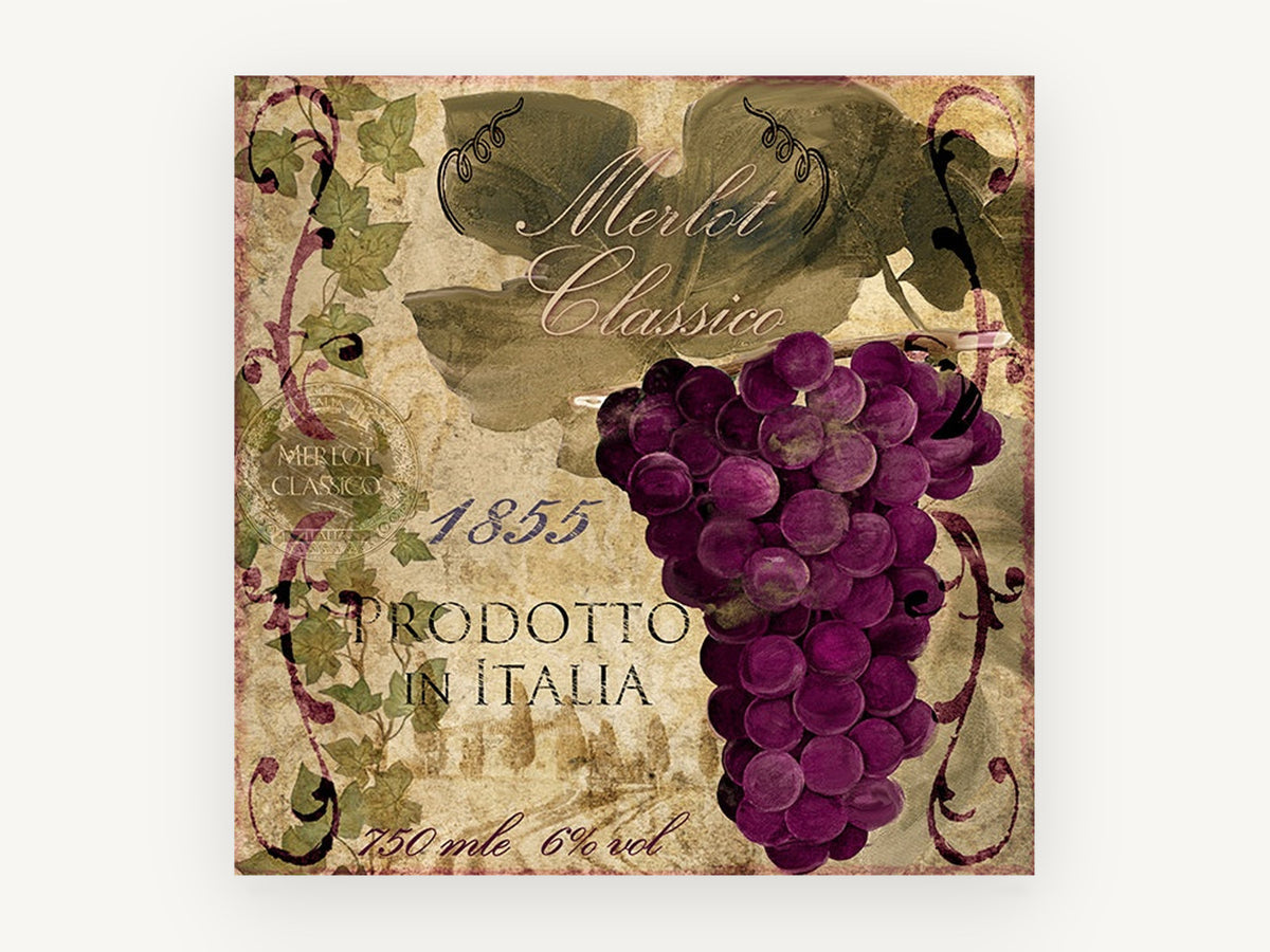 Merlot Classico Vineyard, floral canvas wall art print, front view