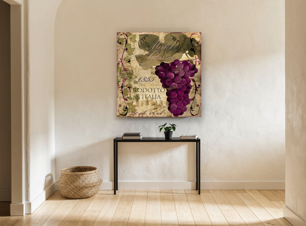 Merlot Classico Vineyard floral canvas print on the wall of a hallway