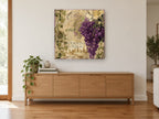 Barolo Grape Label floral canvas print on the wall of a living room above a sideboard