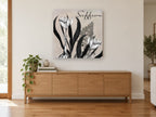 Saffron Crocus Study floral canvas print on the wall of a living room above a sideboard