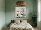 Oregano in Bloom floral canvas print on the wall of a bedroom