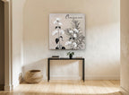 Oregano in Bloom floral canvas print on the wall of a hallway