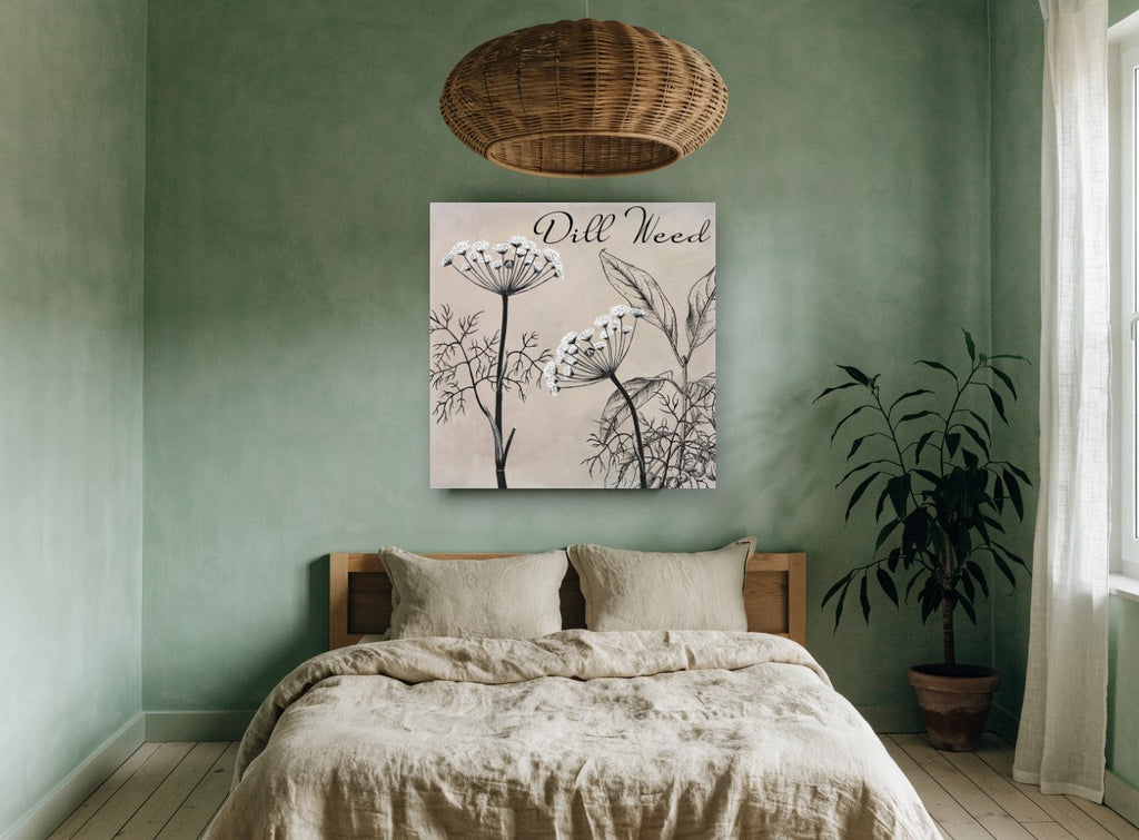 Dill Weed Study floral canvas print on the wall of a bedroom