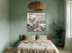 Coriander in Bloom floral canvas print on the wall of a bedroom
