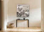 Coriander in Bloom floral canvas print on the wall of a hallway