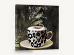 Leopard Cup Kenyan Brew, leopard print coffee cup kitchen, kitchen canvas wall art print ready to hang