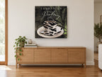 Zebra Stripe Peaberry kitchen canvas print on the wall of a living room above a sideboard