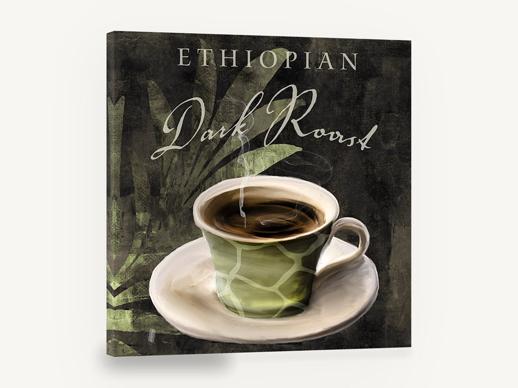 Ethiopian Giraffe Cup, ethiopian dark roast coffee cup kitchen, kitchen canvas wall art print ready to hang