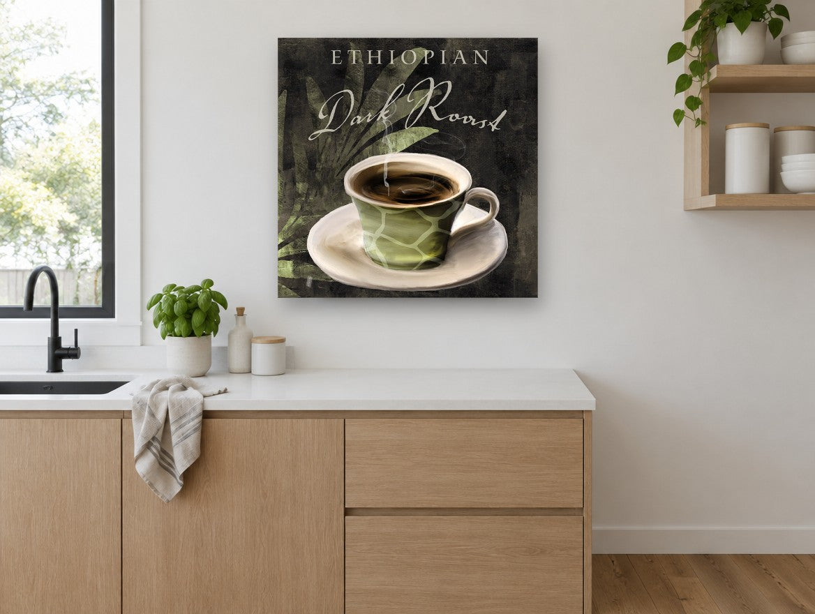 Ethiopian Giraffe Cup kitchen canvas print on the wall of a kitchen