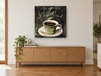 Ethiopian Giraffe Cup kitchen canvas print on the wall of a living room above a sideboard