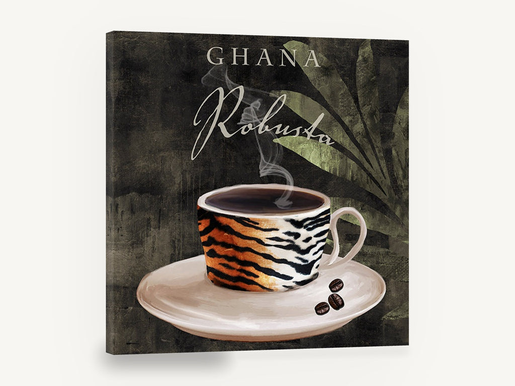 Tiger Stripe Robusta, ghana robusta coffee cup kitchen, kitchen canvas wall art print ready to hang