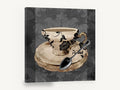 Damask Teacup and Spoon, black floral teacup vintage kitchen, kitchen canvas wall art print ready to hang
