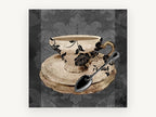 Damask Teacup and Spoon, kitchen canvas wall art print, front view