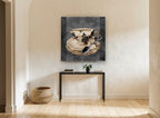 Damask Teacup and Spoon kitchen canvas print on the wall of a hallway