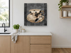 Damask Teacup and Spoon kitchen canvas print on the wall of a kitchen