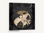 Damask Teacup Noir, black floral teacup damask kitchen, kitchen canvas wall art print ready to hang