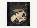 Damask Teacup Noir, kitchen canvas wall art print, front view