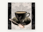 Midnight Teacup Silver Spoon, kitchen canvas wall art print, front view
