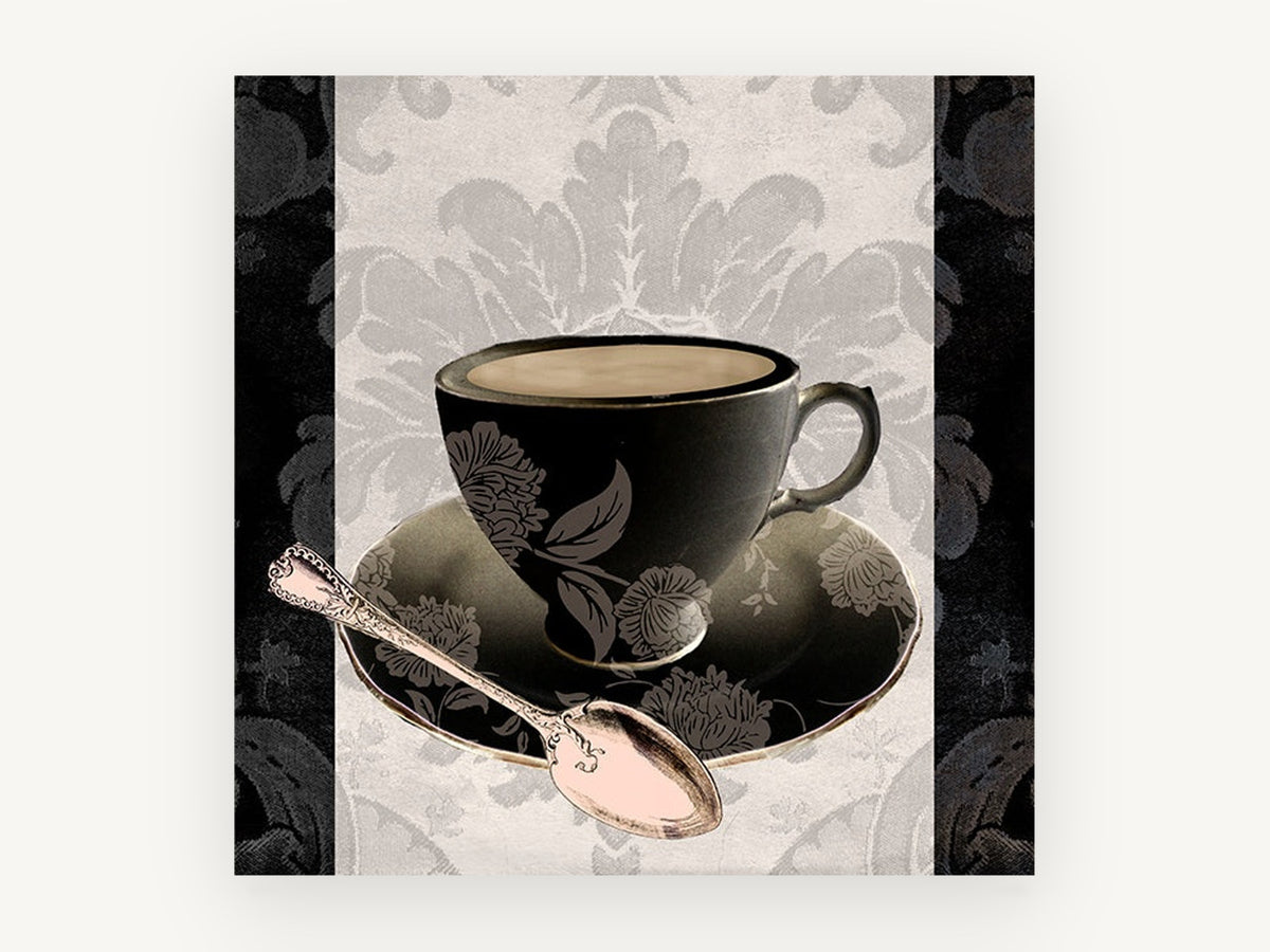 Midnight Teacup Silver Spoon, kitchen canvas wall art print, front view