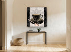 Midnight Teacup Silver Spoon kitchen canvas print on the wall of a hallway