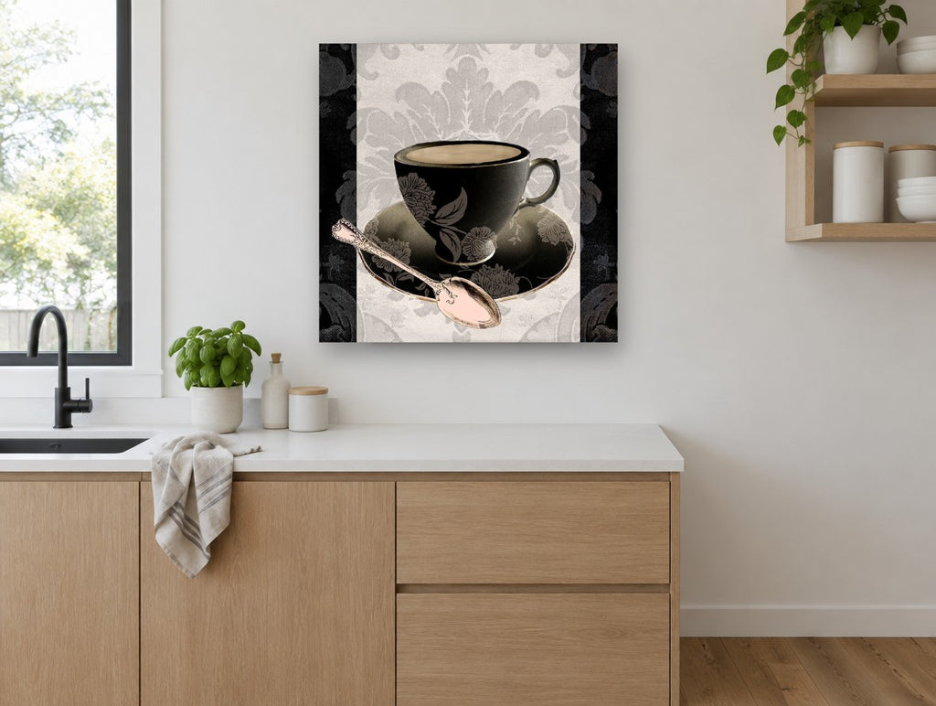 Midnight Teacup Silver Spoon kitchen canvas print on the wall of a kitchen