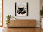 Midnight Teacup Silver Spoon kitchen canvas print on the wall of a living room above a sideboard