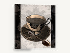 Damask Coffee Cup, black floral coffee cup damask kitchen, kitchen canvas wall art print ready to hang