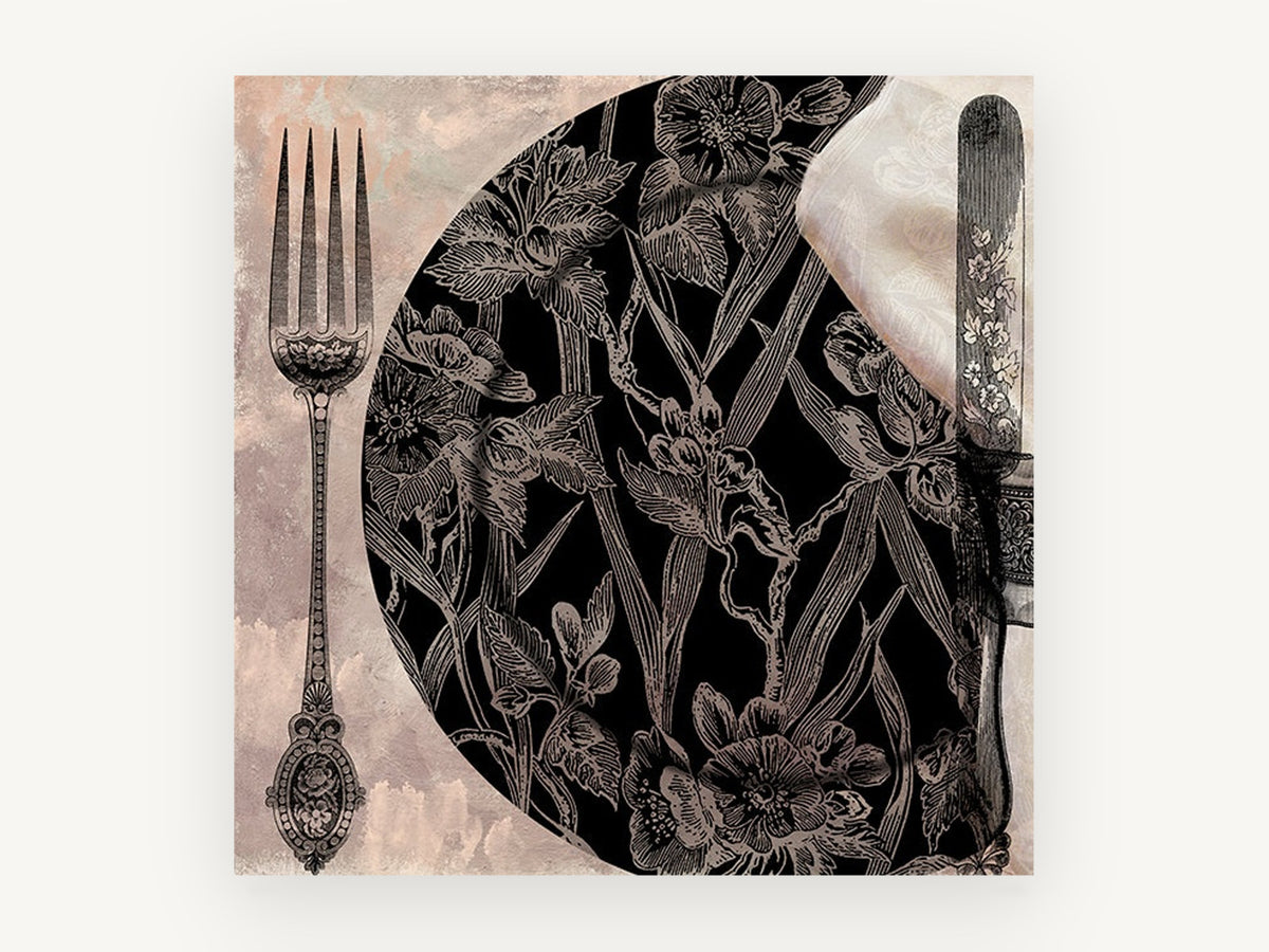 Botanical Place Setting, vintage canvas wall art print, front view
