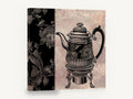 Teapot and Floral Panel, vintage engraved teapot kitchen, stretched canvas wall art print ready to hang