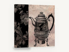 Teapot and Floral Panel, vintage engraved teapot kitchen, stretched canvas wall art print ready to hang