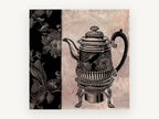 Teapot and Floral Panel, vintage canvas wall art print, front view