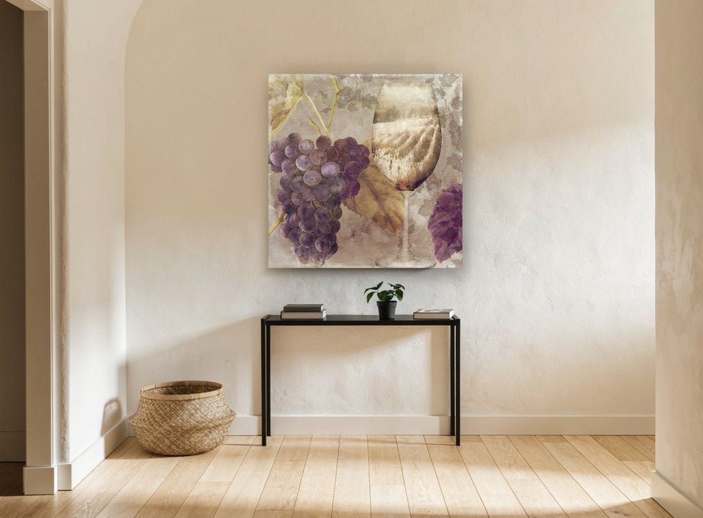Vineyard Glass floral canvas print on the wall of a hallway